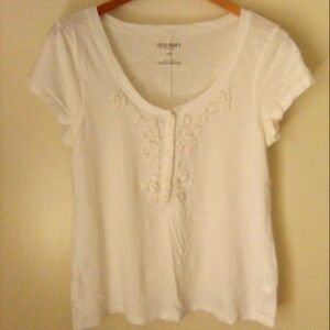 Old Navy Short Sleeve Buttoned Front Henley Top Scoop Neck  White Color Size L